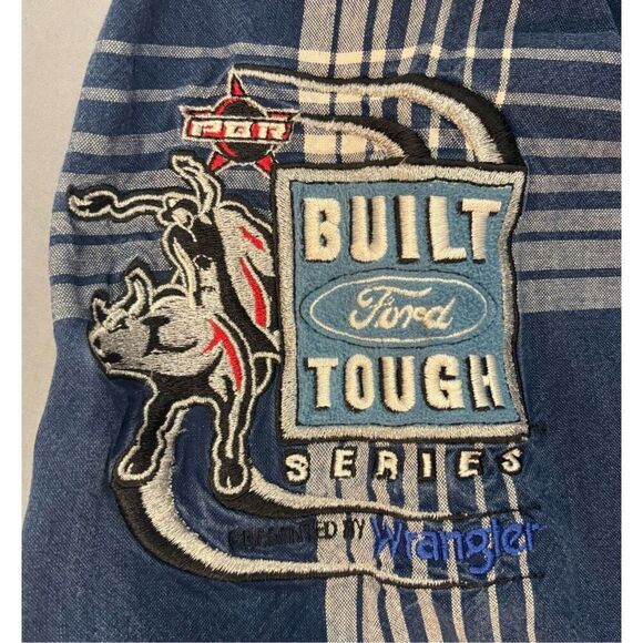 Wrangler PBR Mens Professional Bull Rider Shirt XL Blue Flap Pocket Ford Patch - Picture 7 of 11